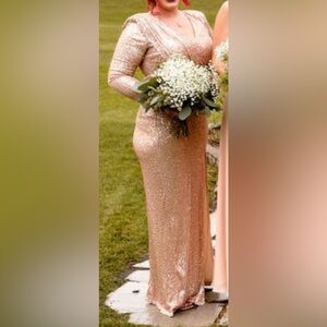 Baltic Born Rose Gold Champagne Sequin Gown w/ shoulder pads